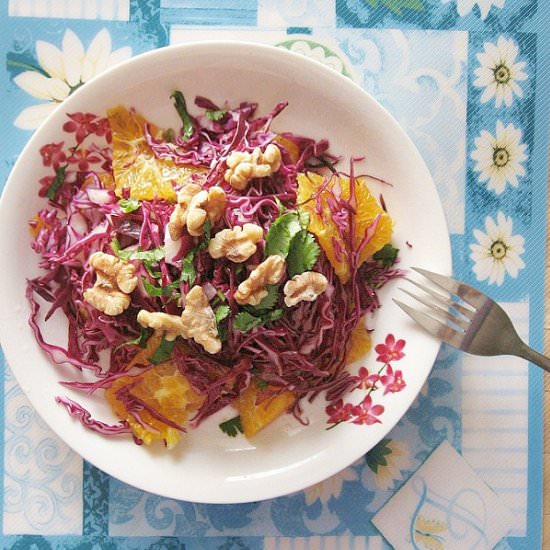 Purple Cabbage,Orange, Walnut Salad