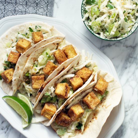 Crispy Tofu Tacos + Asia Pear Slaw
