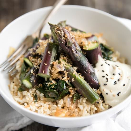 Sautéed Kale with Purple Asparagus