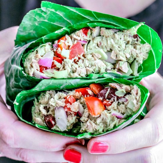 Greek Tuna Salad Collard Wrap