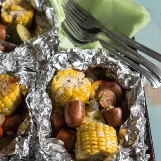Grilled Sausage & Veggie Foil Packs