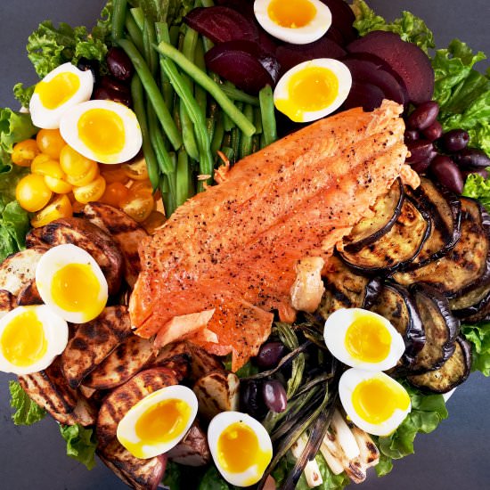 Grilled Vegetable Nicoise w/ Salmon