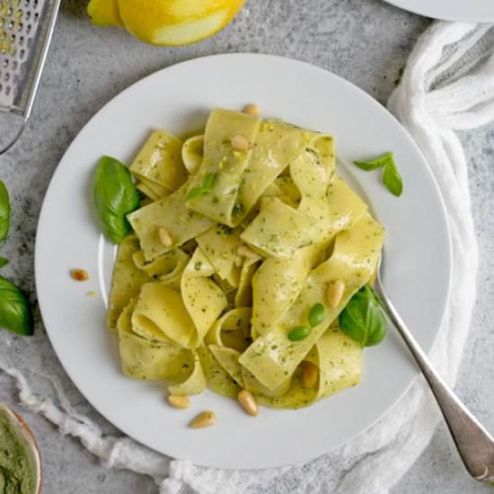 Lemon Pappardelle with Basil Pesto