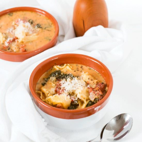 One Pot Garlic and Tortellini Soup