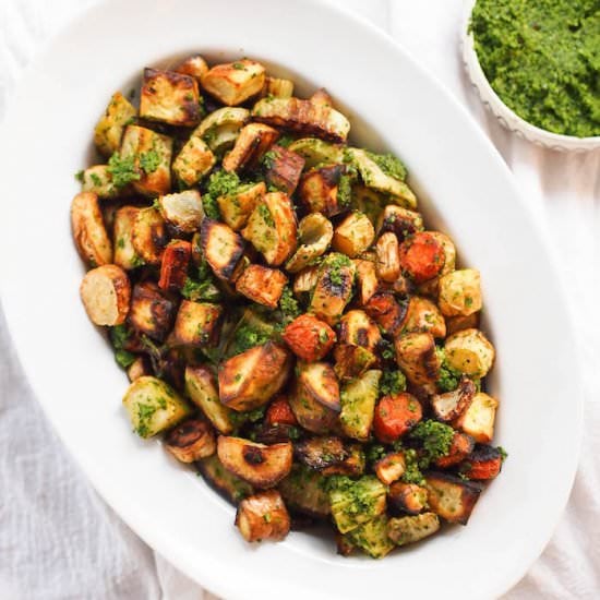 Vegetables with Kale Hazelnut Pesto