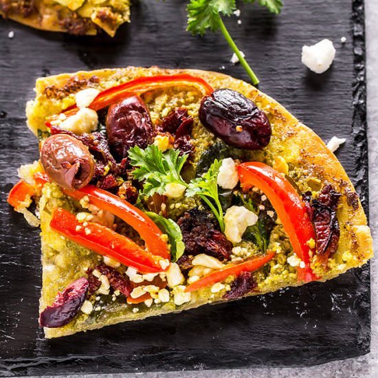Pesto Mediterranean Tortilla Pizza