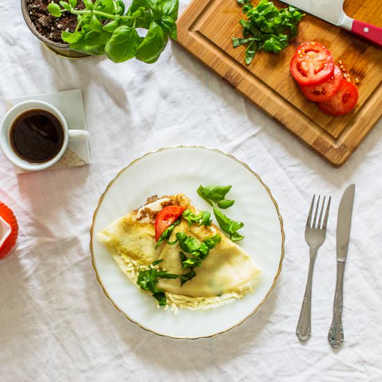 Tomato Basil Mozzarella Vegan Crepe