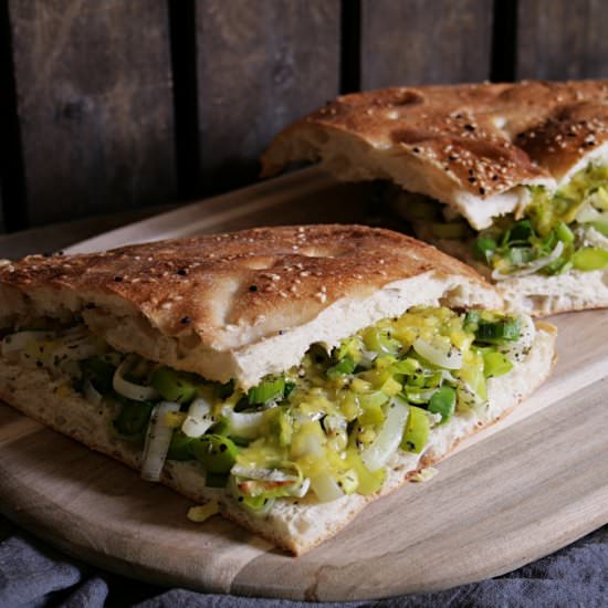 Leeks on Turkish Flatbread
