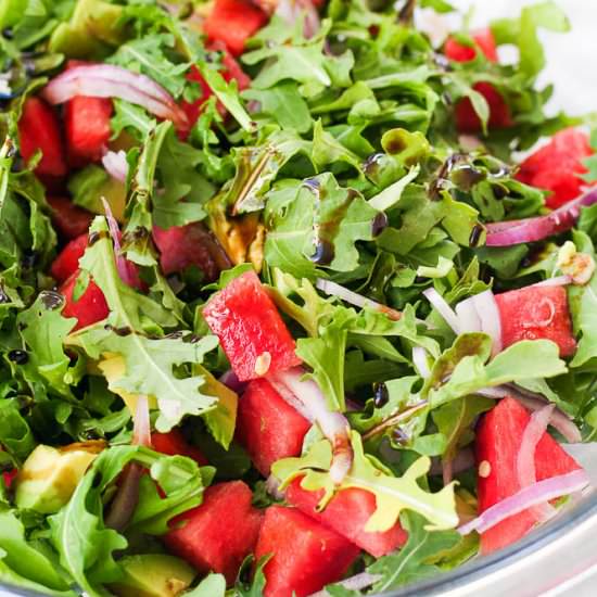 Watermelon Avocado Arugula Salad