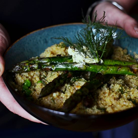 Grilled Asparagus Quinoa Risotto