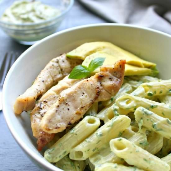 Chicken Pasta with Avocado Pesto
