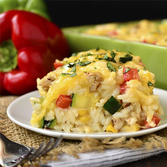 Cheesy Vegetable, Turkey Sausage an