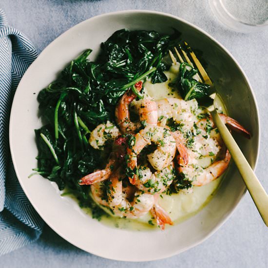 Lemon Butter Shrimp over Polenta