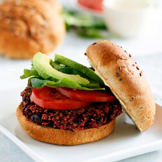 Beet, Black Bean, & Quinoa Vegan Burger