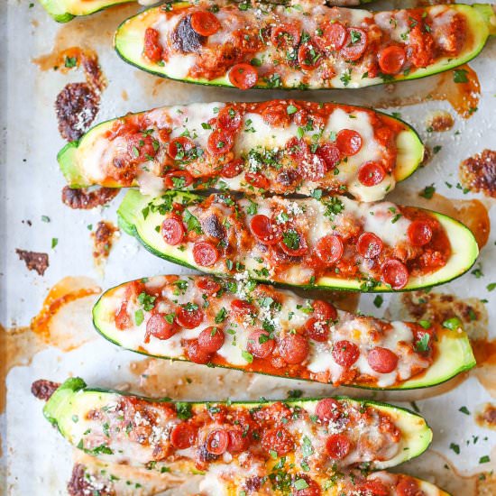 Pizza Stuffed Zucchini Boats