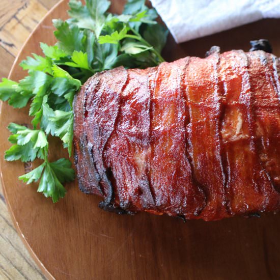 Bacon-wrapped glazed meatloaf