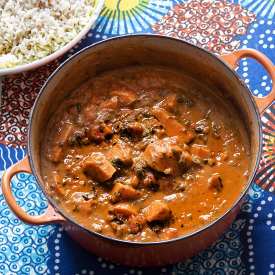 Sweet potato, spinach & peanut stew