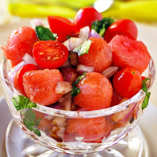 Easy Watermelon Tomato Basil Salad