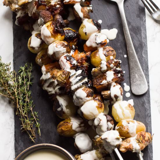 Coq Au Vin Blanc Skewers