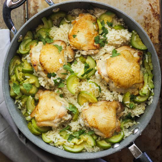Chicken Thighs with Zucchini And Rice