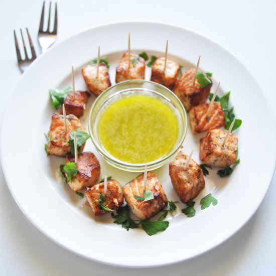 Salmon Skewers with a Lemon Sauce