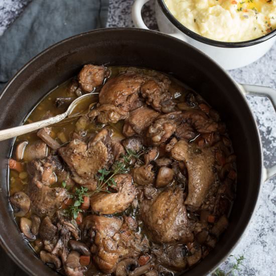 COQ AU VIN & GARLIC POTATOES