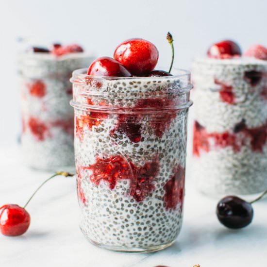 Cherry + Raspberry Chia Pudding