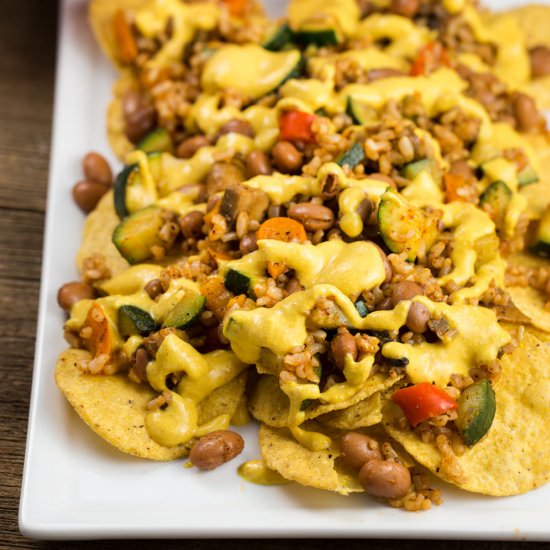 Vegan Nachos with Queso Cheese