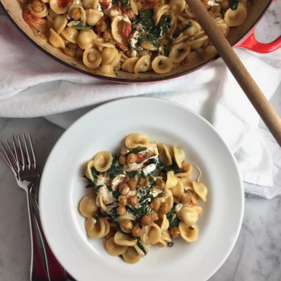Pasta with Greens & Crispy Beans