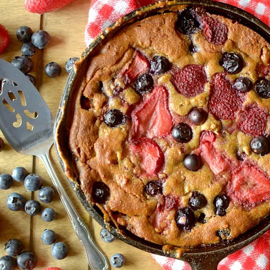 Berry Rhubarb Skillet Cake
