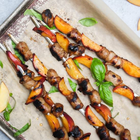 Harissa Honey Sausage & Peach Kebab