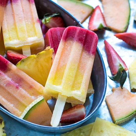 Pineapple, Strawberry, and Cantaloupe Popsicles