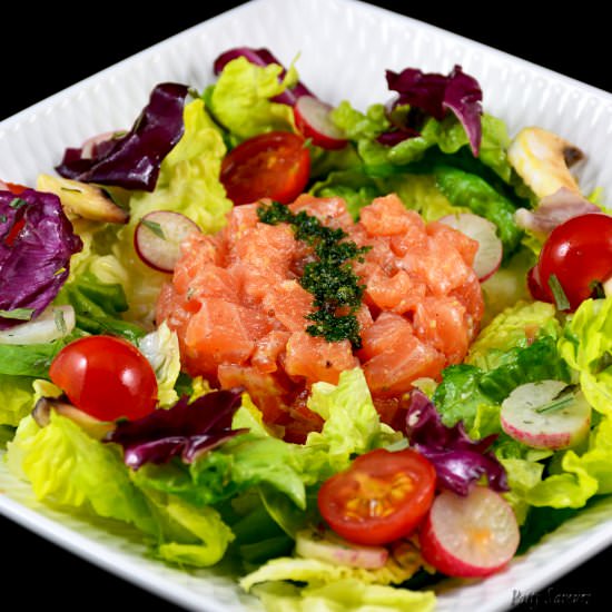 Salmon Tartar Over Mixed Salad