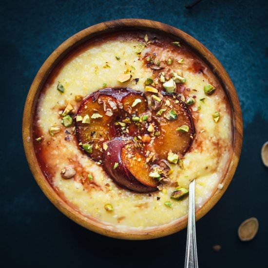 Breakfast Polenta with Roasted Plum
