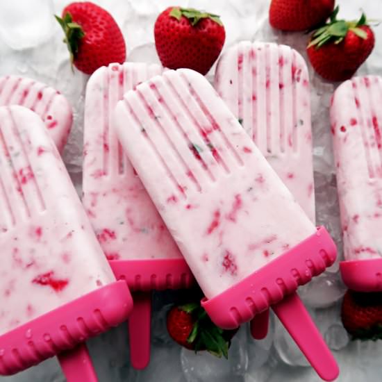Strawberry Mint Yogurt Popsicles