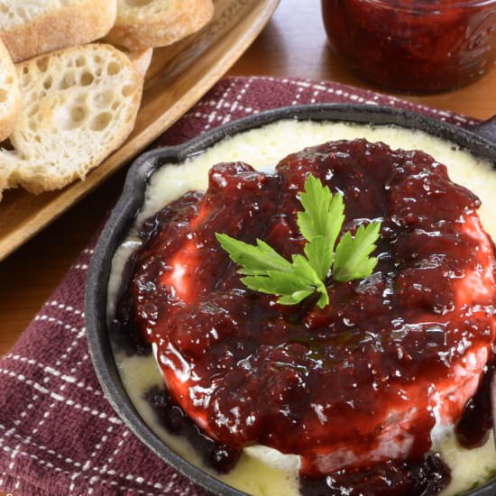Baked Brie with Strawberry Jalapeno Jam