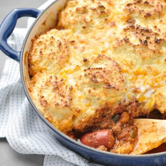Keto Chili Dog Pot Pie Casserole