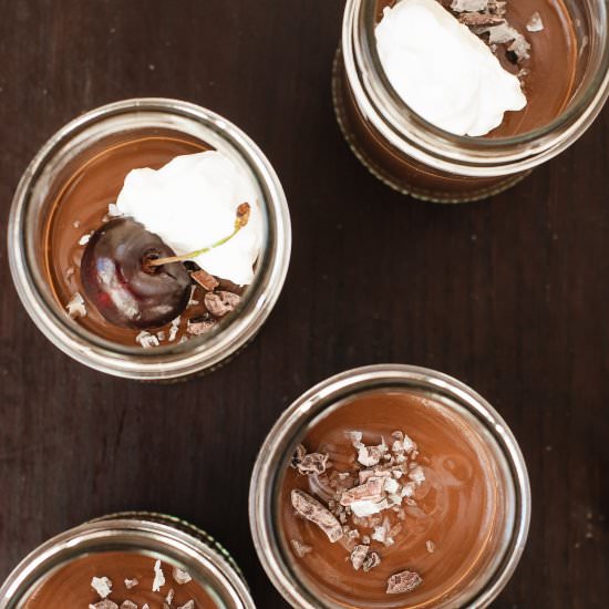 salted dark chocolate pots de creme