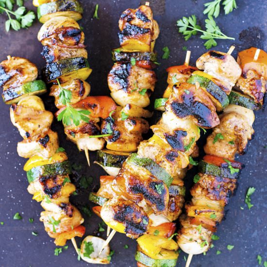 Honey Glazed Chicken Veggie Kabobs