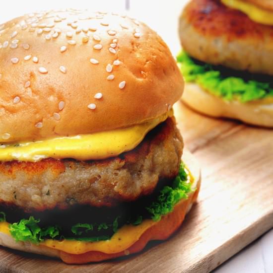 Cod Burgers with Curry Aioli