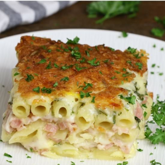 Layered Ham & Cheese Pasta Bake