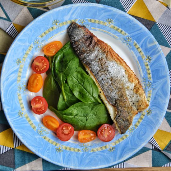 Sea Bass with Baby Spinach