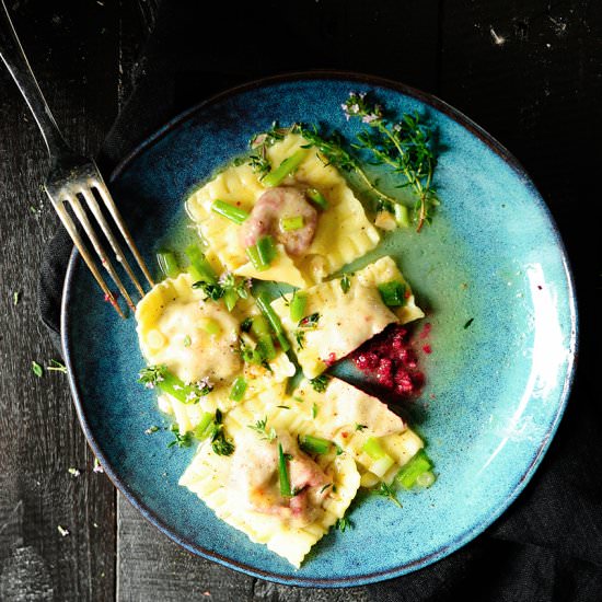Baby Beets and Goat Cheese Ravioli