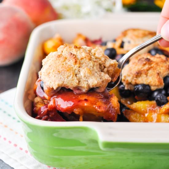 Healthy Blueberry Peach Cobbler