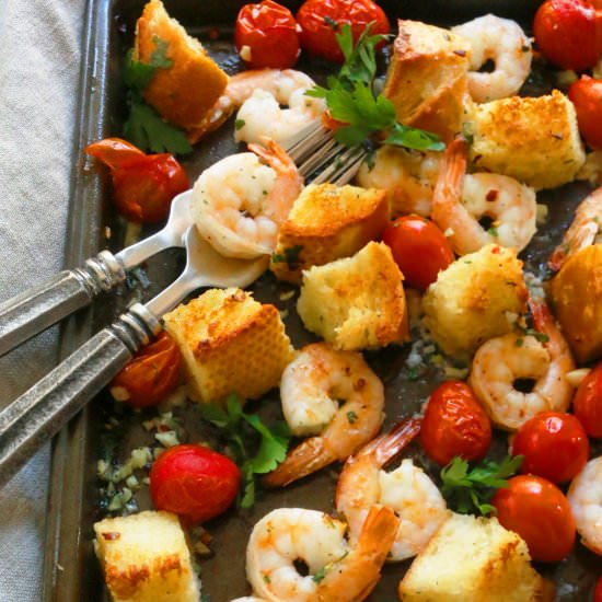 Garlic Bread and Shrimp Sheet Pan