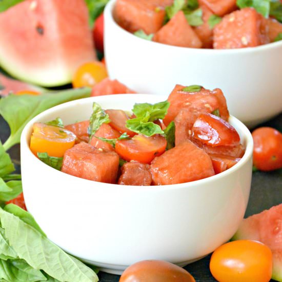 Watermelon Tomato Basil Salad