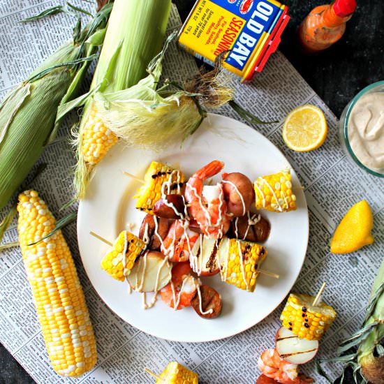Shrimp Boil Kabobs & Old Bay Aioli