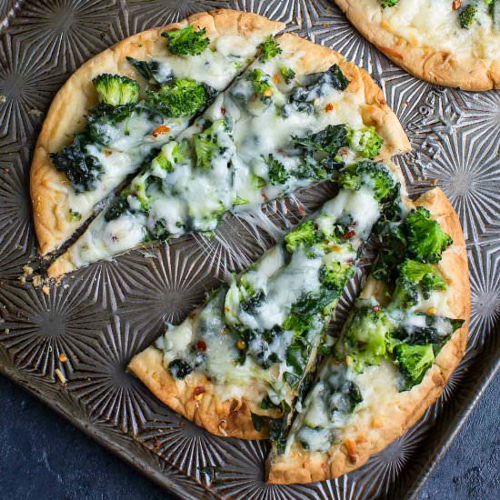 Cheesy Broccoli Kale Pesto Pizza
