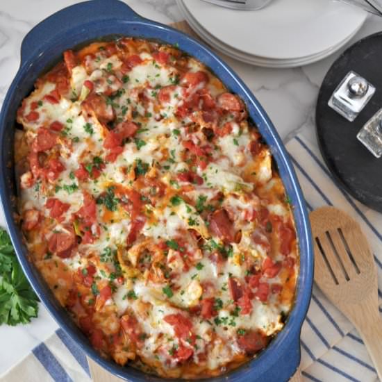 Cheesy Sausage & Cabbage Casserole