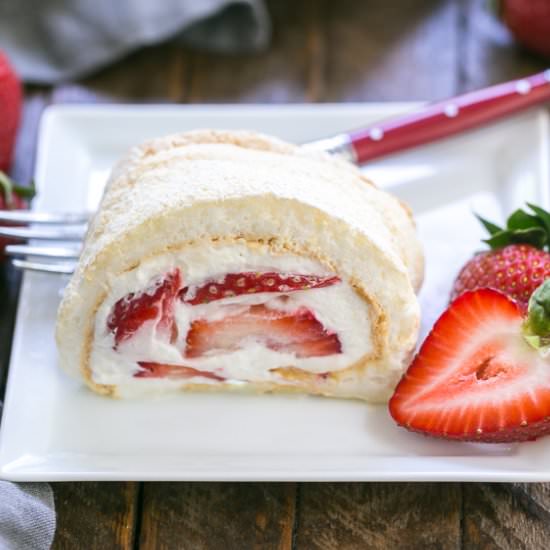 Strawberry Filled Meringue Roulade